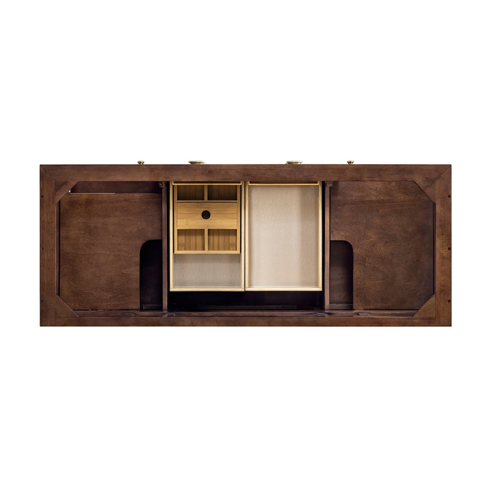 James Martin Amberly 60" Dual Mount Double Bathroom Vanity, Mid-Century Walnut