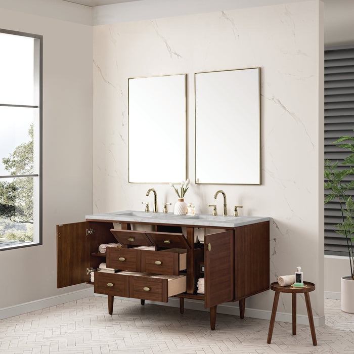 James Martin Amberly 60" Dual Mount Double Bathroom Vanity, Mid-Century Walnut