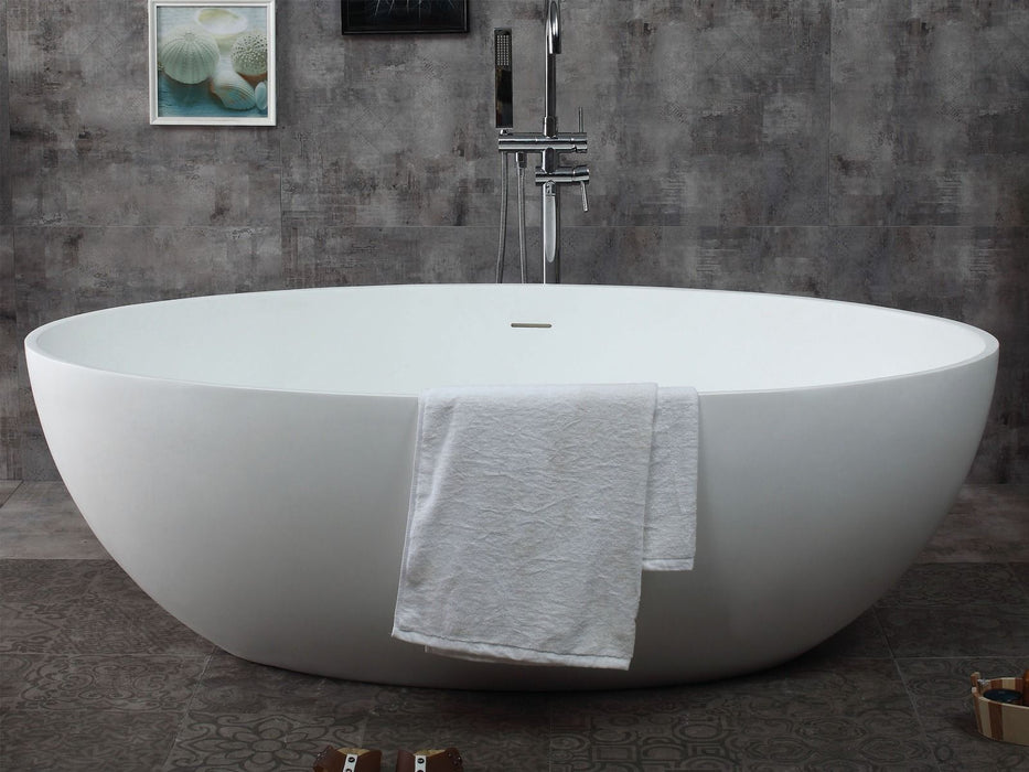 ALFI brand 67" White Oval Solid Surface Smooth Resin Soaking Bathtub AB9941