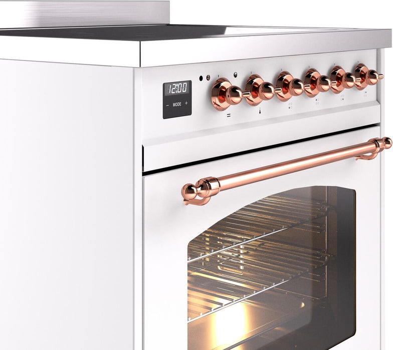 ILVE Nostalgie II 30" Electric Range, White, Copper Trim UPI304NMPWHP ILVE