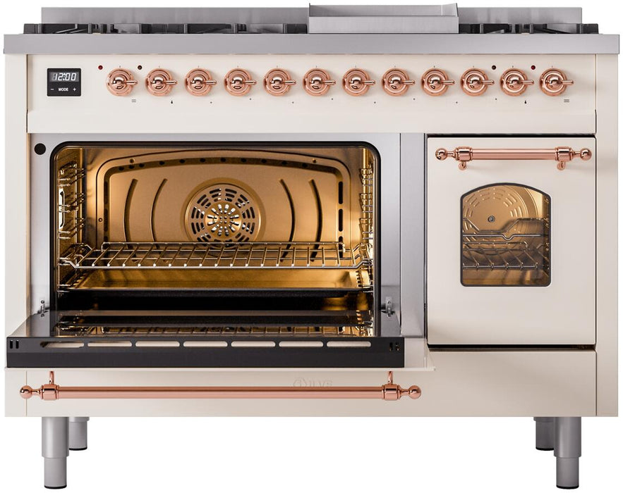 ILVE Nostalgie II 48" Dual Fuel Liquid Propane Range, Antique White, Copper Trim UP48FNMPAWPLP ILVE