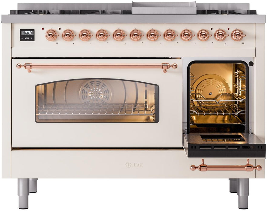 ILVE Nostalgie II 48" Dual Fuel Liquid Propane Range, Antique White, Copper Trim UP48FNMPAWPLP ILVE