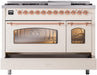 ILVE Nostalgie II 48" Dual Fuel Liquid Propane Range, Antique White, Copper Trim UP48FNMPAWPLP ILVE