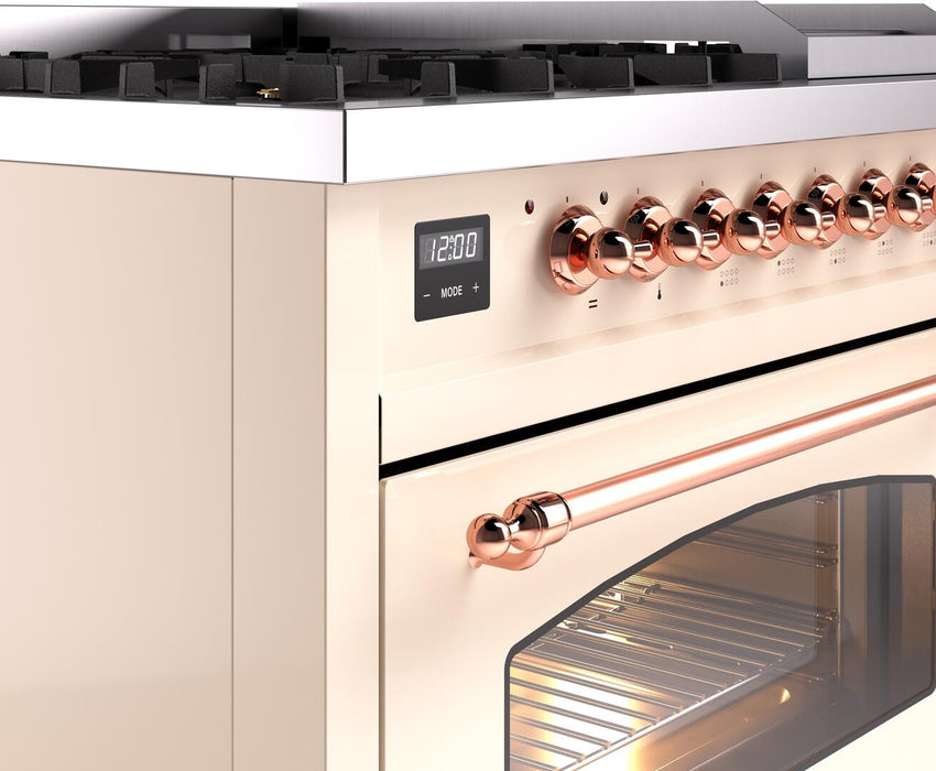 ILVE Nostalgie II 48" Dual Fuel Liquid Propane Range, Antique White, Copper Trim UP48FNMPAWPLP ILVE