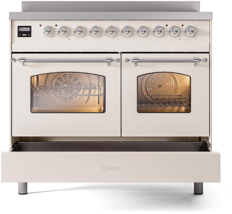 ILVE Nostalgie II 40" Electric Range, Antique White, Chrome Trim UPDI406NMPAWC ILVE