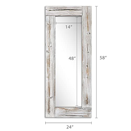 Farmhouse 24x58 Whitewash Leaner Floor Mirror Full Length, Large Rustic Wall Mirror Free Standing, Leaning Hanging Wood Mirror Full Size, Farmhouse Decor Long Mirror Bedroom Living Room, White - Farmhouse Kitchen and Bath