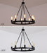 Farmhouse 8 - Lights Black Industrial Wagon Wheel Chandelier Light Fixture for Foyer Dining Room Kitchen Living Room Entryway Dia27 Inches UL Listed - Farmhouse Kitchen and Bath