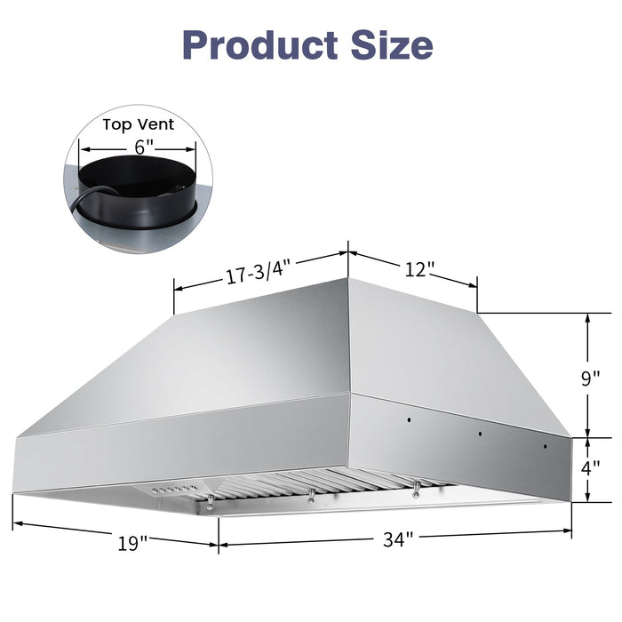 36" Range Hood Insert ,600 CFM Stainless Steel Kitchen Vent Hood with 4 Speeds 3CCT LED Lights - NX-19IS-36