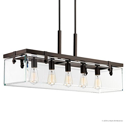Farmhouse Luxury Modern Farmhouse Chandelier, Large Size: 15.75"H x 36.75"W, with Industrial Chic Style Elements, Olde Bronze Finish and Clear Shade, UHP2440 from The Bristol Collection by Urban Ambiance - Farmhouse Kitchen and Bath