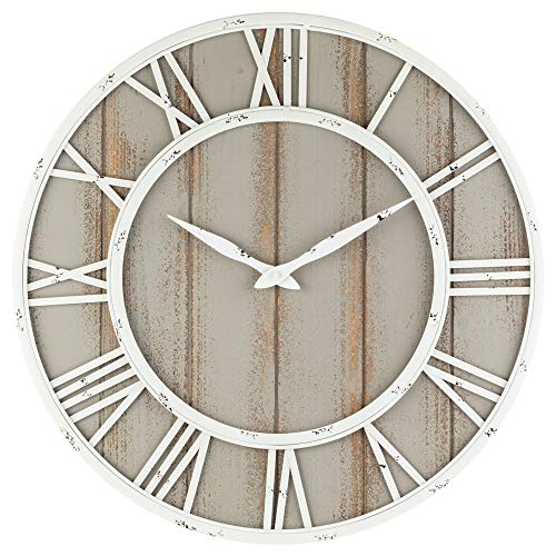 Farmhouse Metal & Solid Wood Noiseless Wall Clock (Coastal Grey, 36 - inch) - Farmhouse Kitchen and Bath