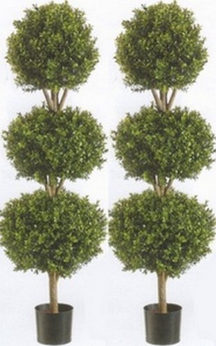 Farmhouse Two 56 Inch Artificial Boxwood Triple Ball Trees Potted - Farmhouse Kitchen and Bath
