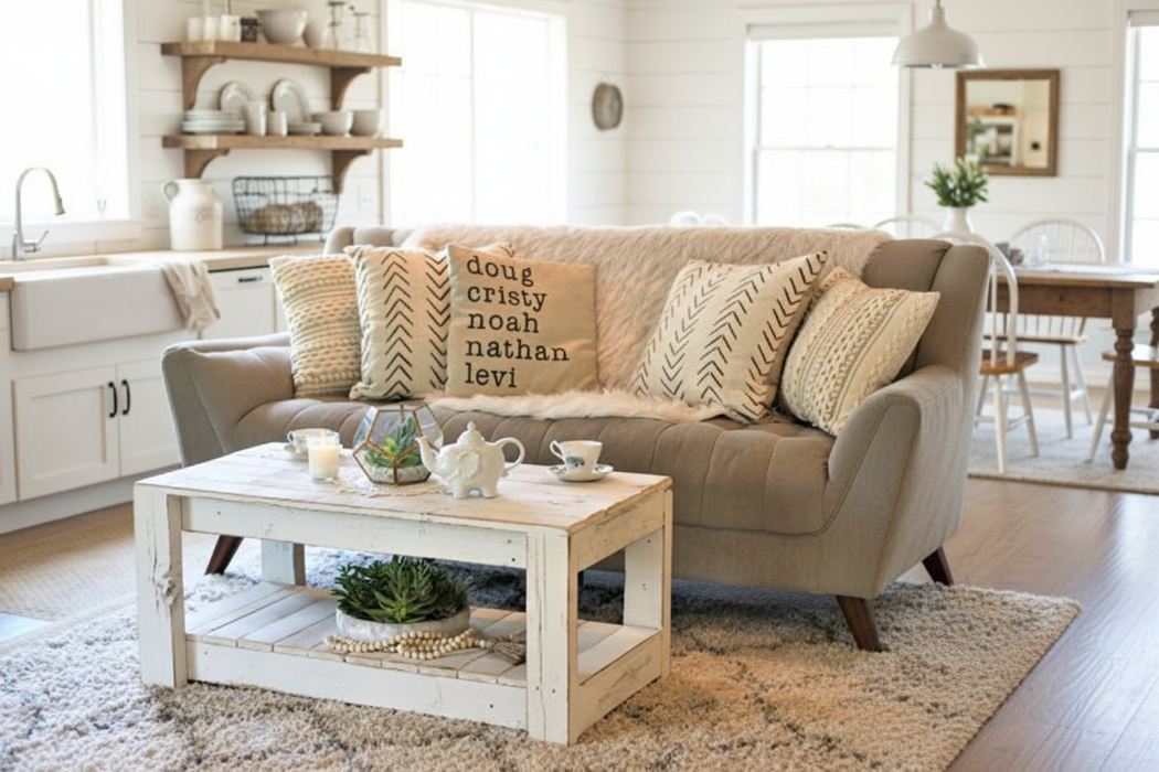 Farmhouse White Farmhouse Coffee Table with Shelf
