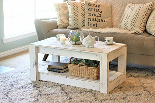 Farmhouse White Farmhouse Coffee Table with Shelf - Farmhouse Kitchen and Bath