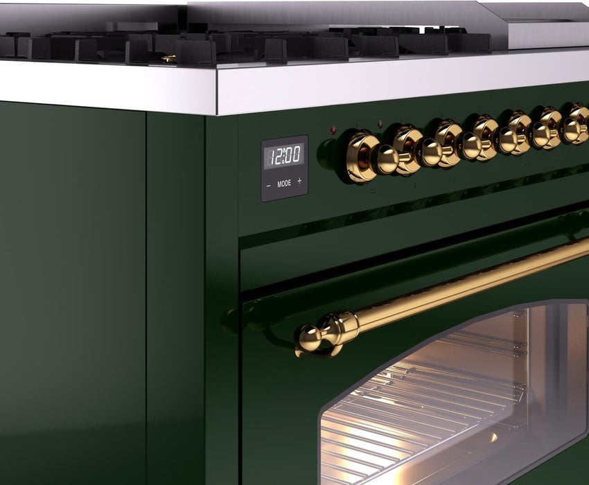 ILVE Nostalgie II 48" Dual Fuel Liquid Propane Range, Emerald Green, Brass Trim ILVE UP48FNMPEGGLP ILVE