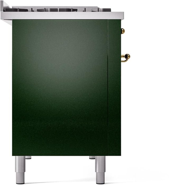 ILVE Nostalgie II 48" Dual Fuel Liquid Propane Range, Emerald Green, Brass Trim ILVE UP48FNMPEGGLP ILVE