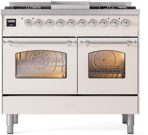 ILVE Nostalgie II 40" Dual Fuel Liquid Propane Range, Antique White, Chrome Trim UPD40FNMPAWCLP ILVE