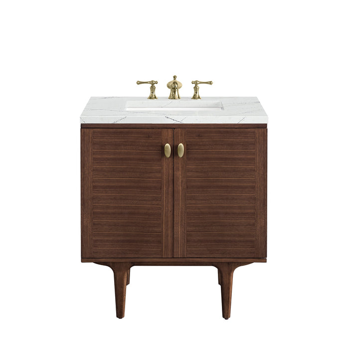 James Martin Amberly 30" Dual Mount Single Bathroom Vanity, Mid-Century Walnut