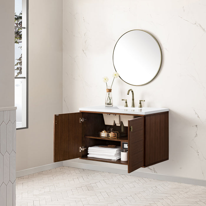 James Martin Amberly 36" Dual Mount Single Bathroom Vanity, Mid-Century Walnut