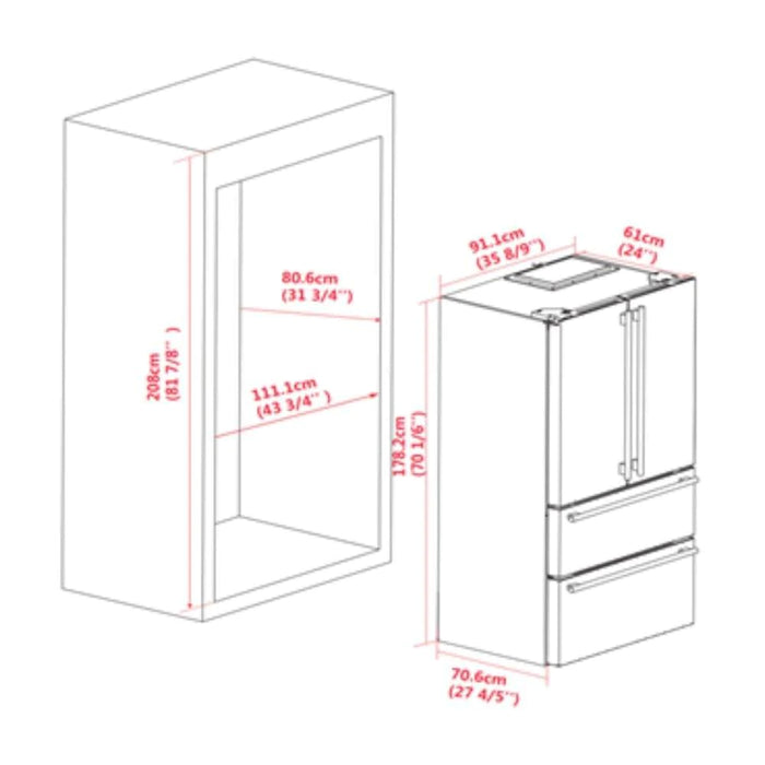 Forno Moena - 36 in. French Door Counter Depth Refrigerator in Stainless Steel FFRBI1820-36SB Forno