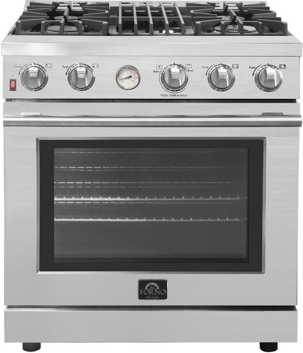 Forno Alta Qualita - 30 in. ft. Pro - Style Range, Gas Stove, and Gas Oven, Stainless Steel, FFSGS6228 - 30S - Farmhouse Kitchen and Bath