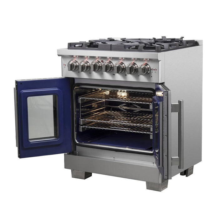 Forno Capriasca 30 in. French Door Freestanding Dual Fuel Range Gas Stove, Electric Oven, Stainless Steel, FFSGS6387 - 30 - Farmhouse Kitchen and Bath
