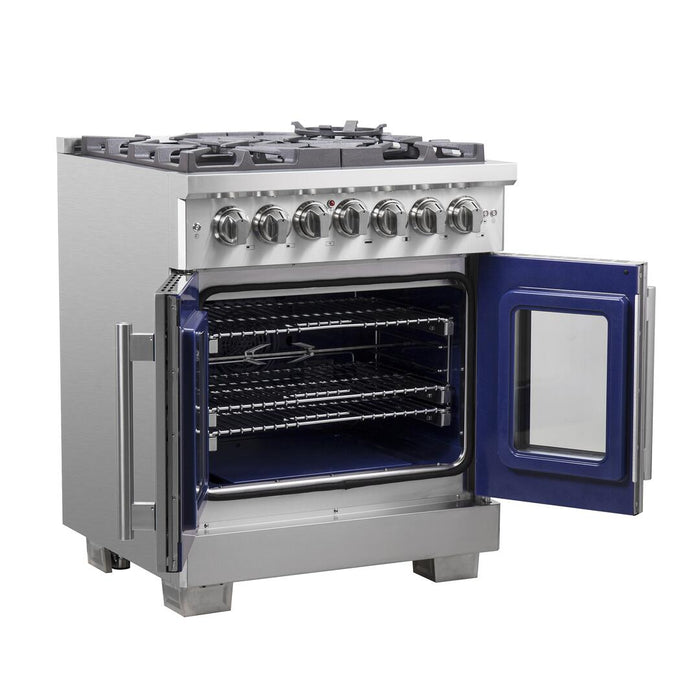 Forno Capriasca 30 in. French Door Freestanding Dual Fuel Range Gas Stove, Electric Oven, Stainless Steel, FFSGS6387 - 30 - Farmhouse Kitchen and Bath