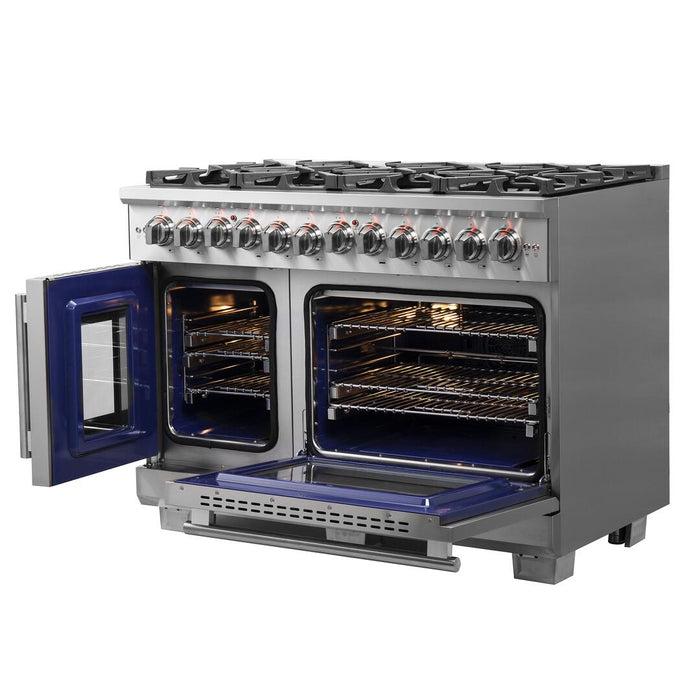 Forno Capriasca 48 in. Left Swing Door Freestanding Dual Fuel Range, Gas Stove, Electric Oven, Stainless Steel, FFSGS6387 - 48 - Farmhouse Kitchen and Bath
