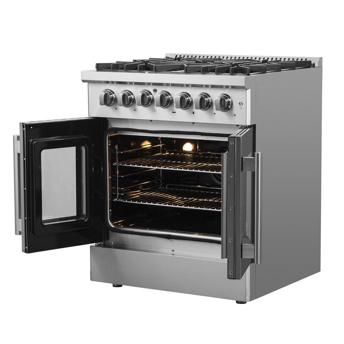 Forno Galiano 30 in. French Door Freestanding Dual Fuel Range, Gas Stove, Electric Oven, Stainless Steel, FFSGS6356 - 30 - Farmhouse Kitchen and Bath