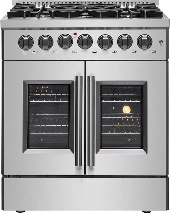 Forno Galiano 30 in. French Door Freestanding Dual Fuel Range, Gas Stove, Electric Oven, Stainless Steel, FFSGS6356 - 30 - Farmhouse Kitchen and Bath