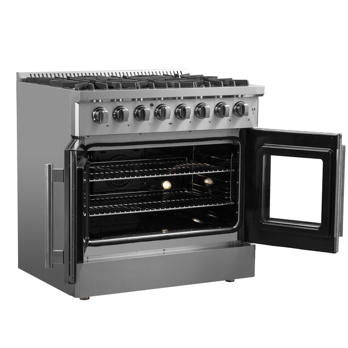Forno Galiano 36 in. French Door Freestanding Dual Fuel Range, Gas Stove, Electric Oven, Stainless Steel, FFSGS6356 - 36 - Farmhouse Kitchen and Bath