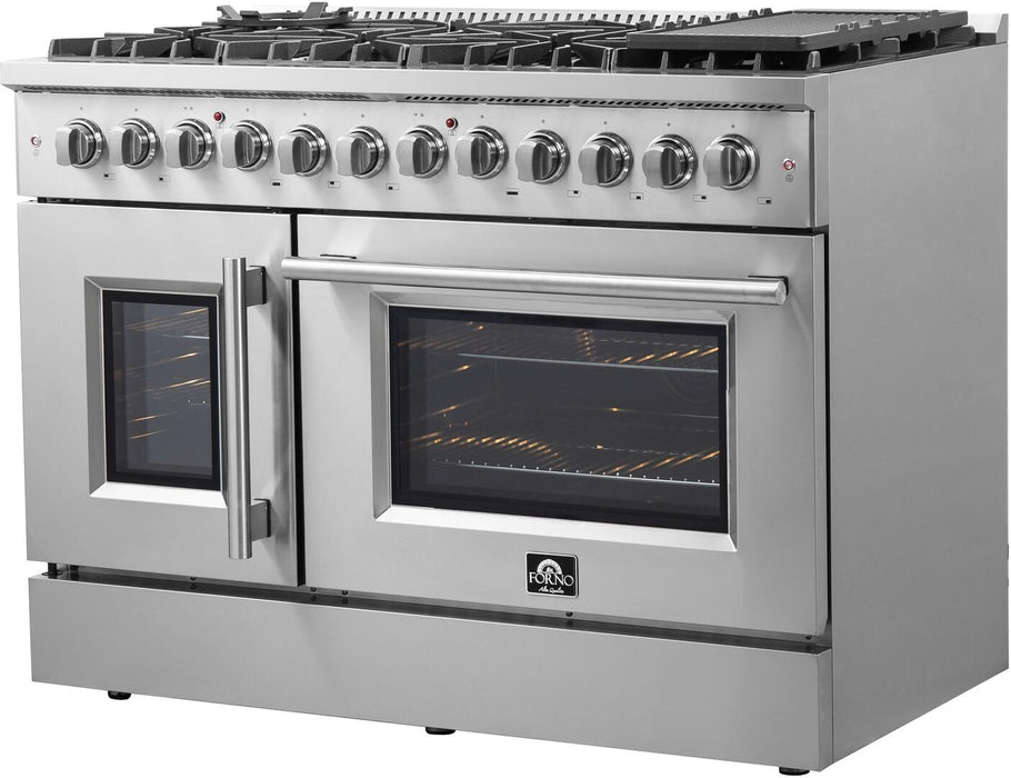 Forno Galiano 48 in. 6.58 cu. ft. Left Swing Door Freestanding Dual Fuel Range with Gas Stove and Electric Oven in Stainless Steel, FFSGS6356 - 48 - Farmhouse Kitchen and Bath
