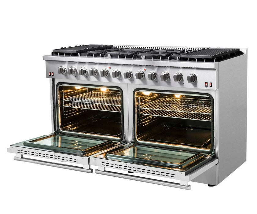 Forno Galiano - 60 in. Gold Professional Freestanding Range, Gas Stove and Gas Oven, Stainless Steel, FFSGS6244 - 60 - Farmhouse Kitchen and Bath