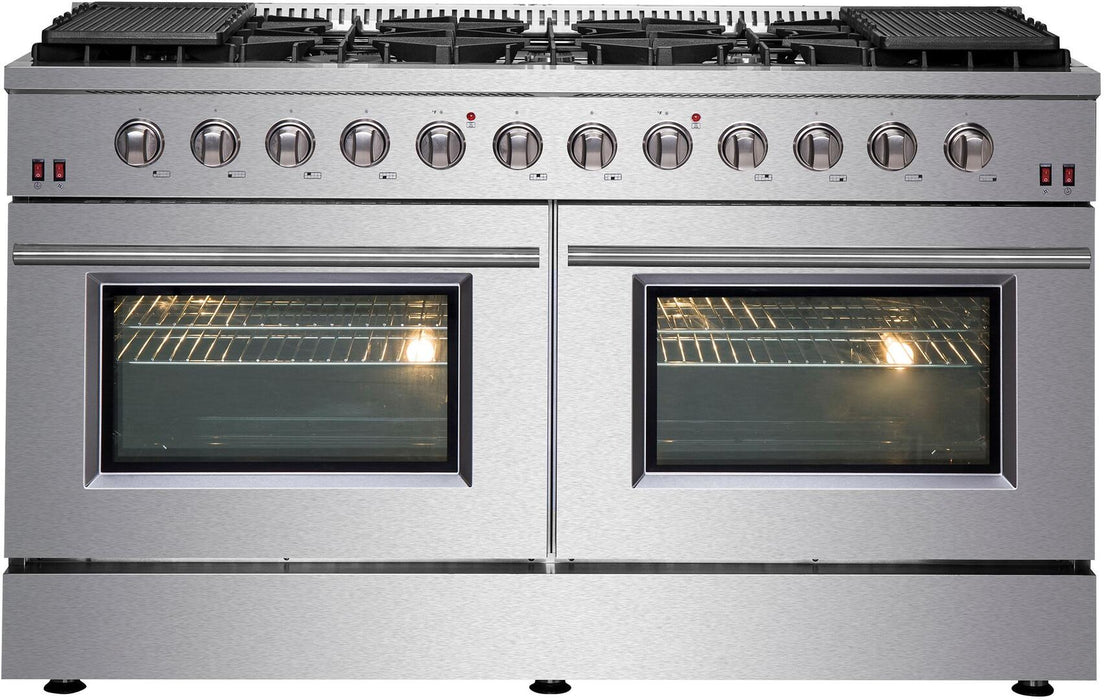 Forno Galiano - 60 in. Gold Professional Freestanding Range, Gas Stove and Gas Oven, Stainless Steel, FFSGS6244 - 60 - Farmhouse Kitchen and Bath