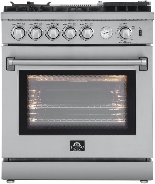 Forno Lazio - 30 in. All Gas Range with 5 Sealed Burner, Air Fryer Basket, and Griddle in Stainless Steel, FFSGS6276 - 30 - Farmhouse Kitchen and Bath