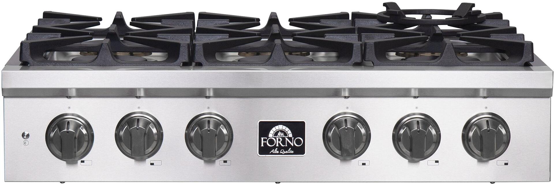 Forno Spezia 36 in. 6 Burner Gas Cooktop with Wok Ring and Griddle in Stainless Steel, FCTGS5751 - 36 - Farmhouse Kitchen and Bath