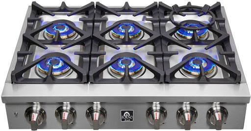 Forno Spezia 36 in. 6 Burner Gas Cooktop with Wok Ring and Griddle in Stainless Steel, FCTGS5751 - 36 - Farmhouse Kitchen and Bath