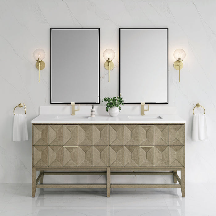 James Martin Emmeline 72" Double Bathroom Vanity, Pebble Oak