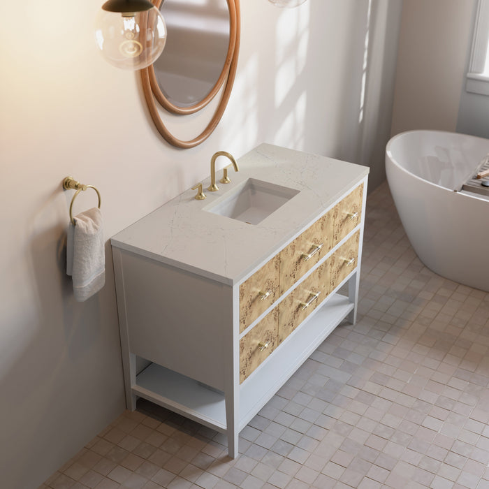 James Martin Olena 48" Single Bathroom Vanity, Polished White and Light Mappa Burl