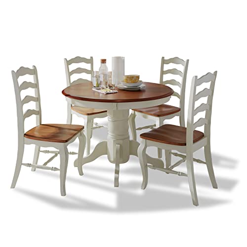 French Countryside Oak/White 42" Round Pedestal Dining Table with 4 Chairs by Home Styles - Farmhouse Kitchen and Bath