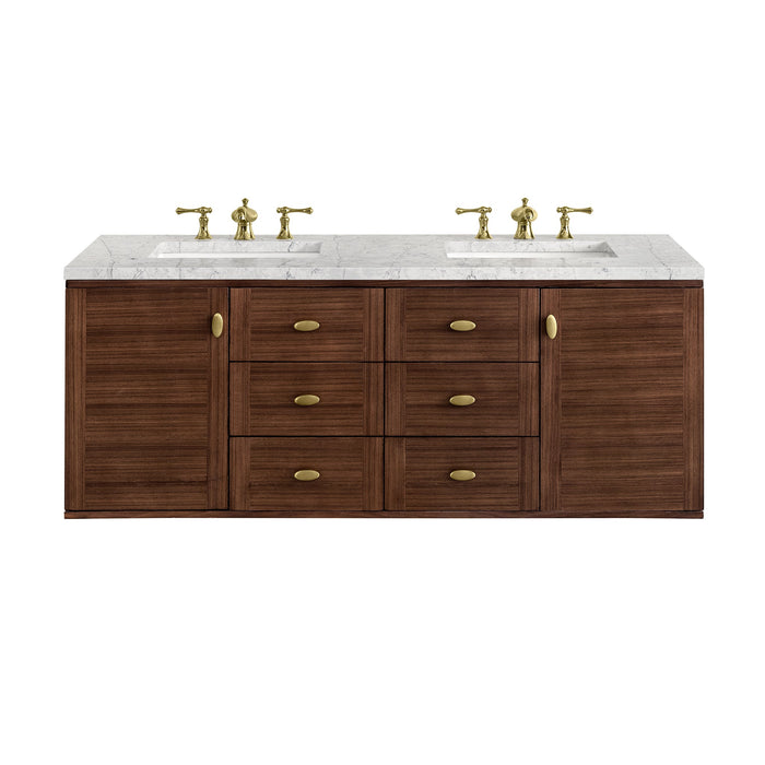 James Martin Amberly 60" Dual Mount Double Bathroom Vanity, Mid-Century Walnut