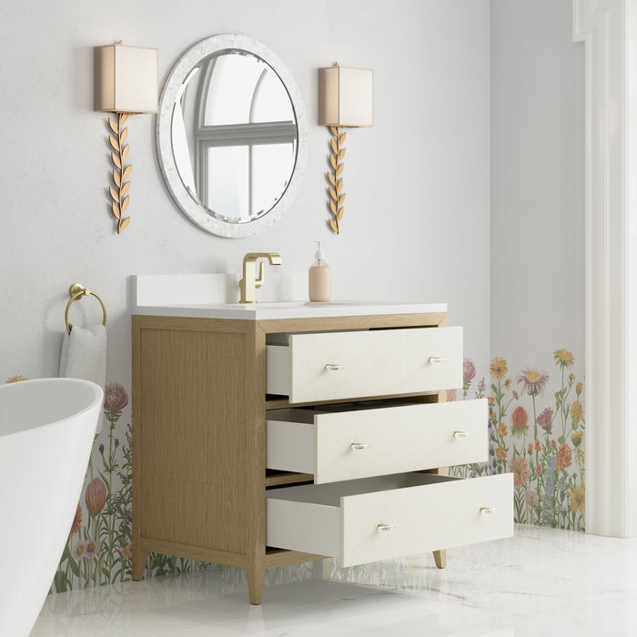 James Martin Celeste 36" Single Bathroom Vanity, Sunwashed Oak with Embossed Shagreen Drawer Fronts