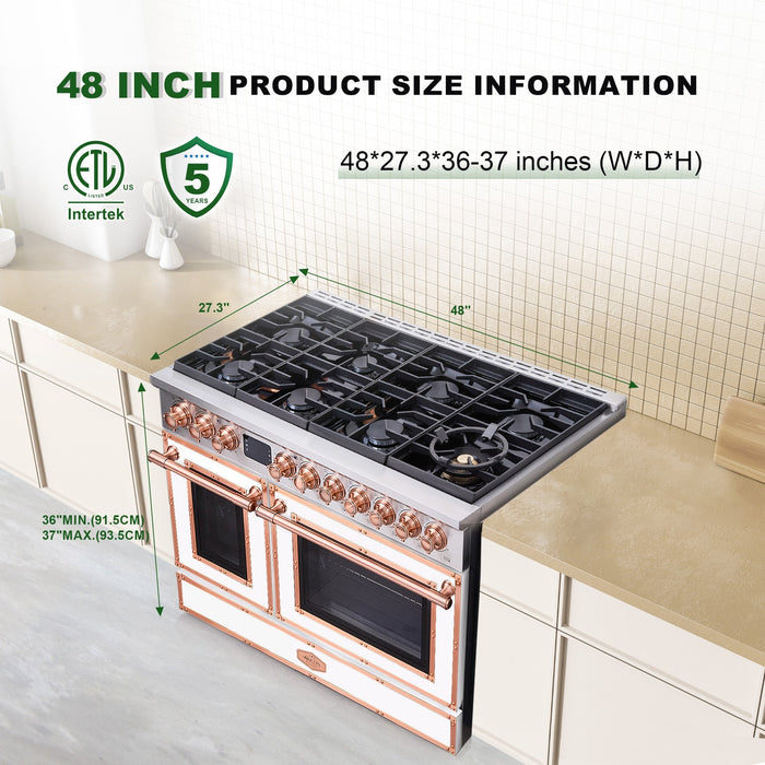 48“ Freestanding Custom Gas Range with 8 Sealed Burners Cooktop, Rapid Convection Oven, Natural Gas/LP Convertible - AK-G48N05A-1