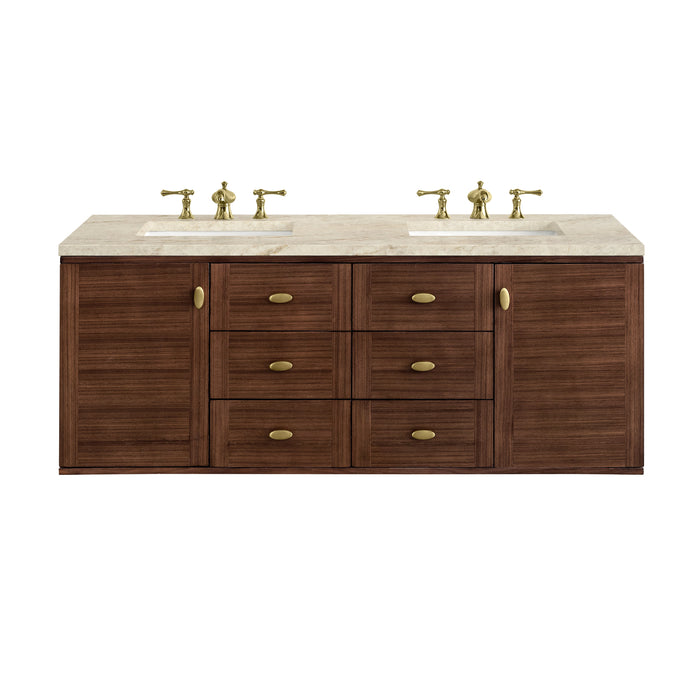 James Martin Amberly 60" Dual Mount Double Bathroom Vanity, Mid-Century Walnut
