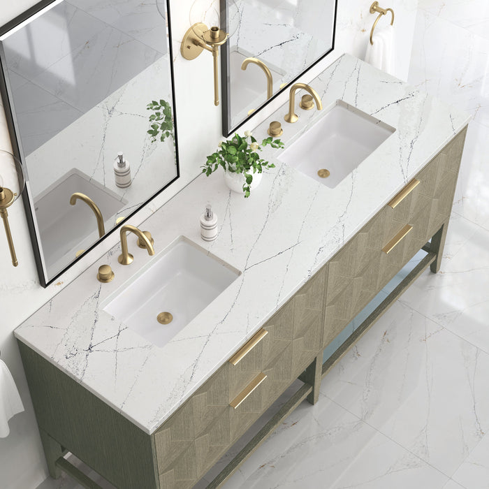 James Martin Emmeline 72" Double Bathroom Vanity, Pebble Oak