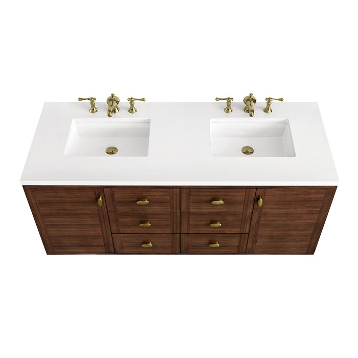 James Martin Amberly 60" Dual Mount Double Bathroom Vanity, Mid-Century Walnut
