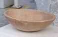 karina walnut travertine natural stone vessel sink honed and filled SKU KMRC16206W Size (W)16" (L)20.5" (H)6" side view product shot