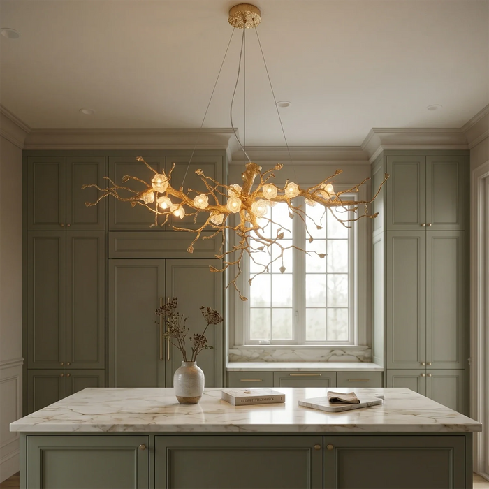 Golden Tree Branch Glass Flower Chandelier