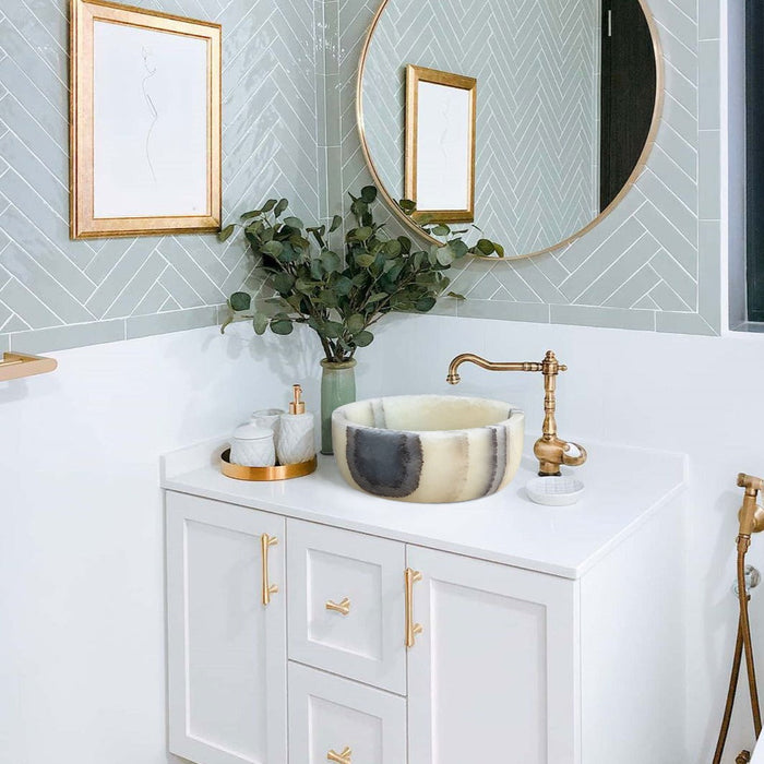 Green Translucent Onyx Handcrafted Turkish Natural Stone Bathroom Vanity Vessel Sink