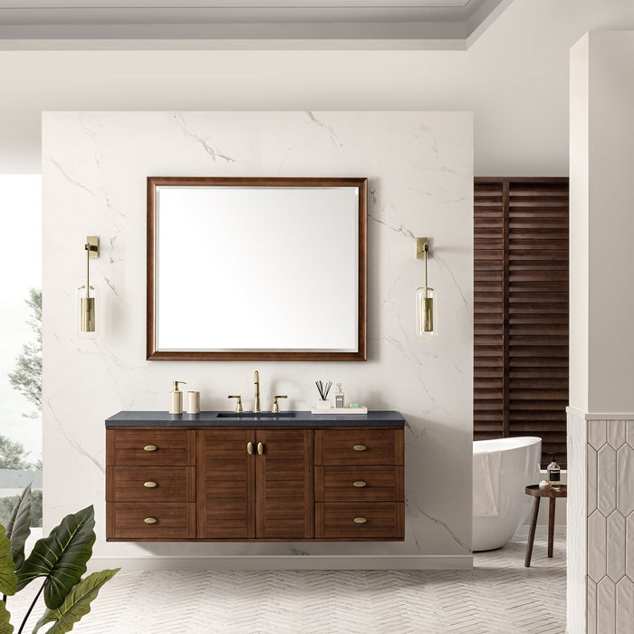 James Martin Amberly 60" Dual Mount Single Bathroom Vanity, Mid-Century Walnut