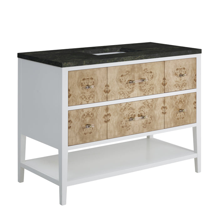James Martin Olena 48" Single Bathroom Vanity, Polished White and Light Mappa Burl